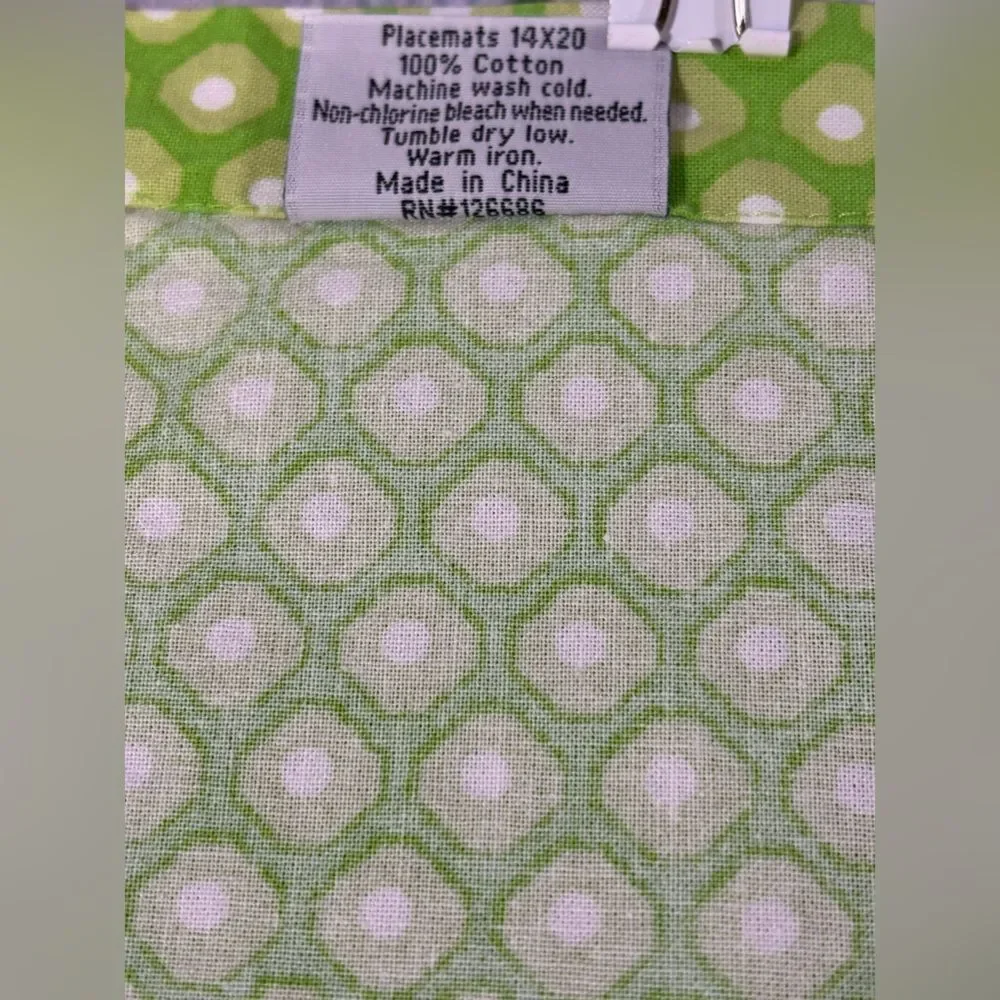 Hen House Lime Green White Dot Cottagecore Preppy Cloth Set of 4 Placemats